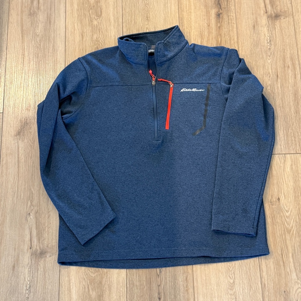 Eddie Bauer Men's Navy and Red Quarter-Zip Jacket